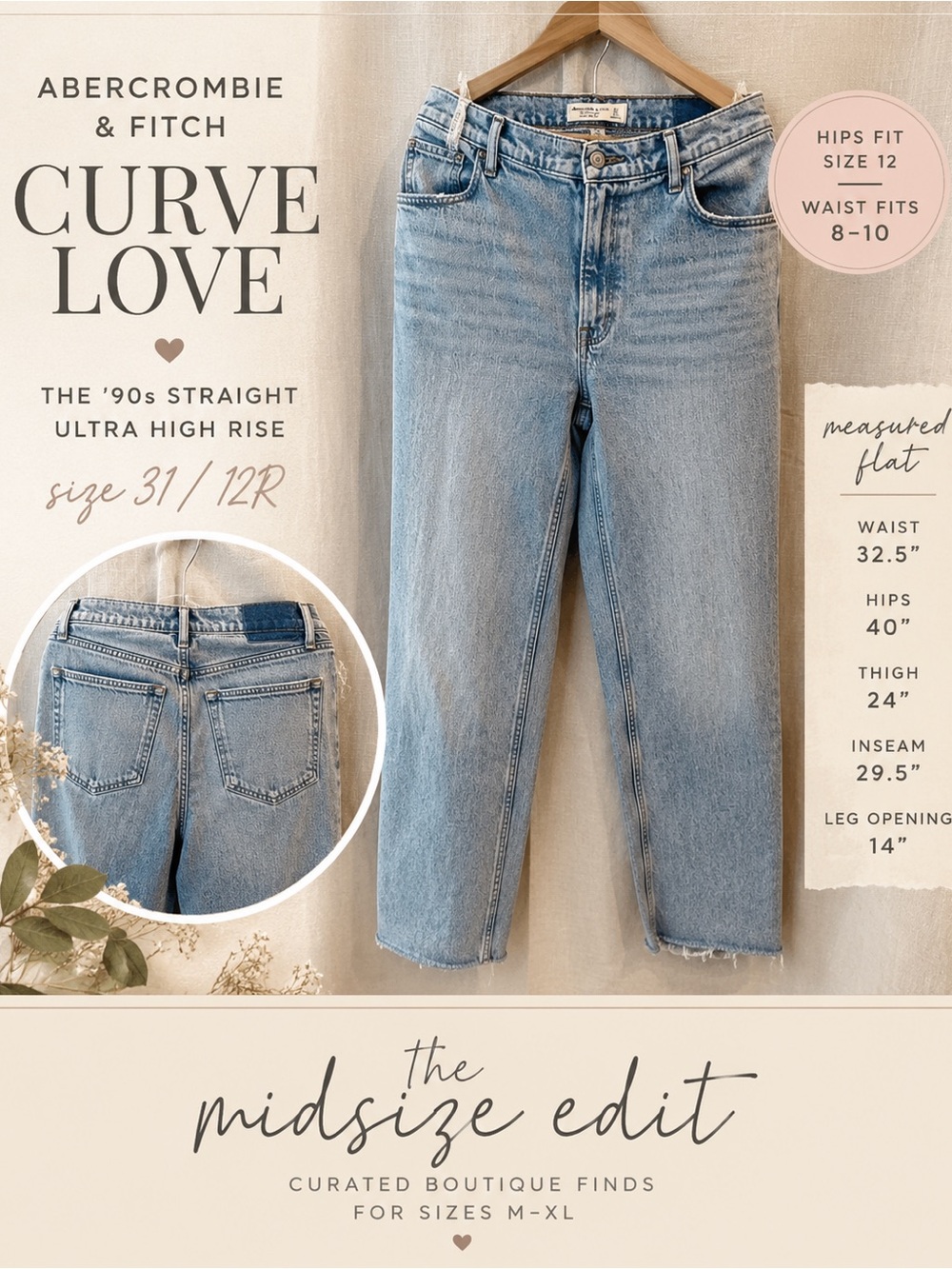 Abercrombie Curve Love 90s Straight Ultra High Rise Jeans Size 31/12R Light Wash